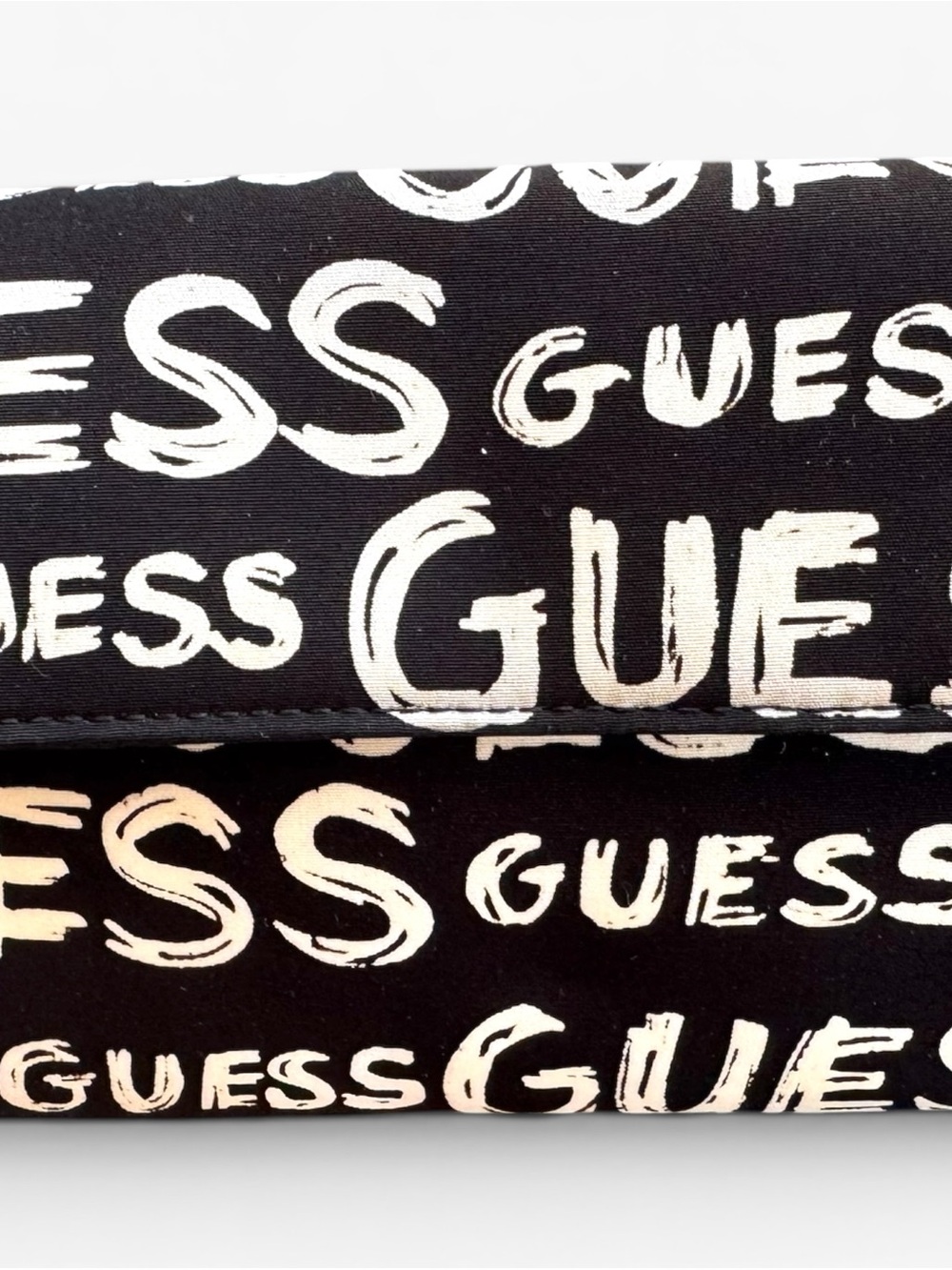 Guess Tri Fold Wallet Graffiti Logo Y2K Streetwear Billfold 6 Inch Black White